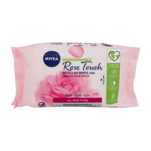 Nivea Rose Touch Micellar Wipes With Organic Rose Water 25 ks čistiace obrúsky pre ženy na veľmi suchú pleť