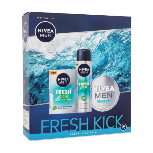 Nivea Men Fresh Kick Trio darčeková kazeta pre mužov voda po holení Men Fresh Kick 100 ml + antiperspirant Men Fresh Kick 150 ml + gél na tvár, telo a ruky Men Fresh Gel 150 ml