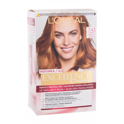 L'Oréal Paris Excellence Creme Triple Protection 48 ml farba na vlasy pre ženy poškodená krabička 7,43 Dark Copper Gold Blonde