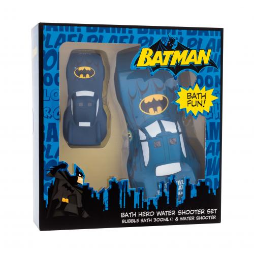DC Comics Batman Bath Hero Water Shooter Set darčeková kazeta pena do kúpeľa 300 ml + vodná pištoľ 1 ks pre deti