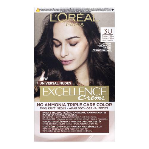 L'Oréal Paris Excellence Creme Triple Protection 48 ml farba na vlasy pre ženy 3U Dark Brown na všetky typy vlasov; na farbené vlasy