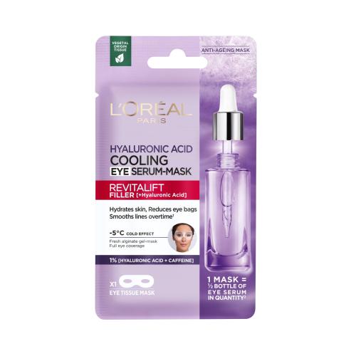 L'Oréal Paris Revitalift Filler HA Cooling Tissue Eye Serum-Mask 11 g maska na oči na veľmi suchú pleť; proti vráskam; na rozjasnenie pleti