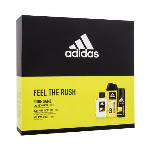 Adidas Pure Game darčeková kazeta pre mužov toaletná voda 100 ml + sprchovací gél 250 ml + dezodorant 150 ml