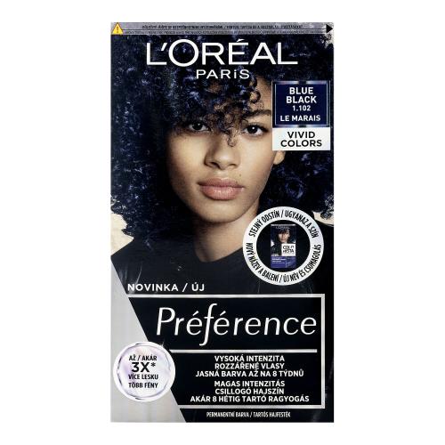 L'Oréal Paris Préférence Vivid Colors 60 ml farba na vlasy pre ženy 1,102 Blue Black na všetky typy vlasov; na farbené vlasy