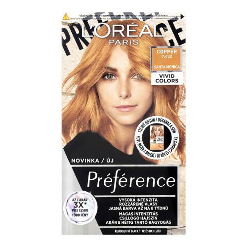 L'Oréal Paris Préférence Vivid Colors 60 ml farba na vlasy pre ženy 7,432 Copper na všetky typy vlasov; na farbené vlasy