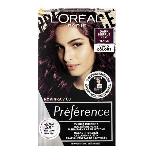 L'Oréal Paris Préférence Vivid Colors 60 ml farba na vlasy pre ženy 4,261 Dark Purple na všetky typy vlasov; na farbené vlasy