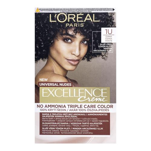 L'Oréal Paris Excellence Creme Triple Protection No Ammonia 48 ml farba na vlasy pre ženy 1U Black na všetky typy vlasov; na farbené vlasy
