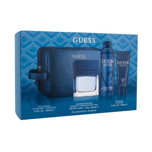 GUESS Seductive Homme Blue darčeková kazeta pre mužov toaletná voda 100 ml + sprchovací gél 100 ml + dezodorant 226 ml + kozmetická taštička