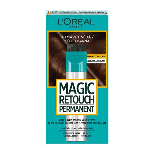 L'Oréal Paris Magic Retouch Permanent 18 ml farba na vlasy pre ženy 4 Dark Brown na farbené vlasy