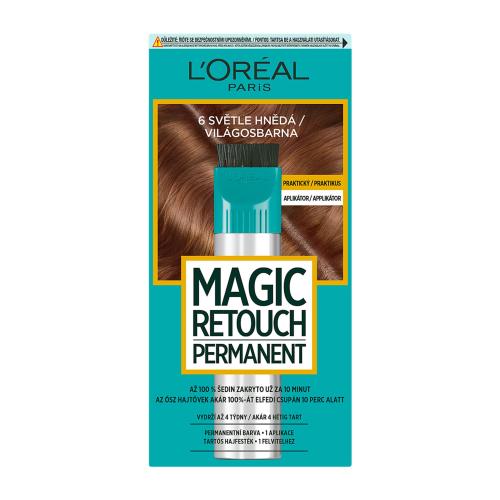 L'Oréal Paris Magic Retouch Permanent 18 ml farba na vlasy pre ženy 6 Light Brown na farbené vlasy