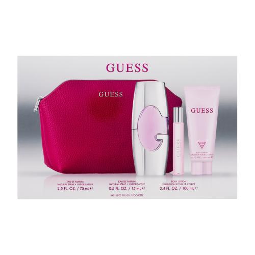 GUESS Guess For Women darčeková kazeta parfumovaná voda 75 ml + parfumovaná voda 15 ml + telové mlieko 100 ml + kozmetická taštička pre ženy