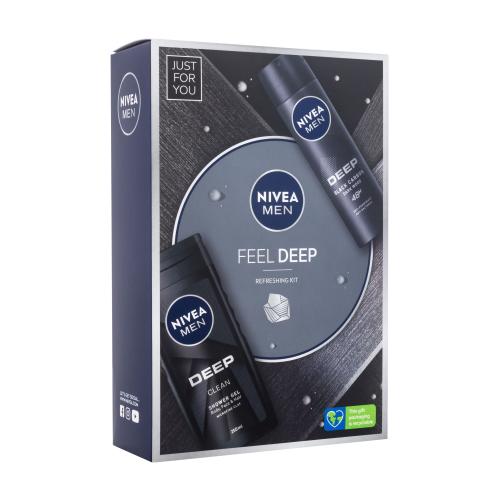 Nivea Men Feel Deep darčeková kazeta pre mužov sprchovací gél Men Deep Clean 250 ml + antiperspirant Men Deep 150 ml
