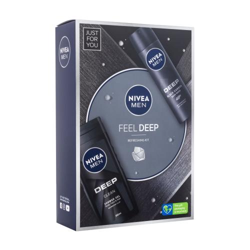 Nivea Men Feel Deep darčeková kazeta sprchovací gél Men Deep Clean 250 ml + antiperspirant Men Deep 150 ml pre mužov