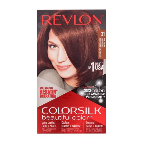 Revlon Colorsilk Beautiful Color farba na vlasy pre ženy farba na vlasy Colorsilk Beautiful Color 59,1 ml + vyvíjač 59,1 ml + kondicionér 11,8 ml + rukavice 31 Dark Auburn