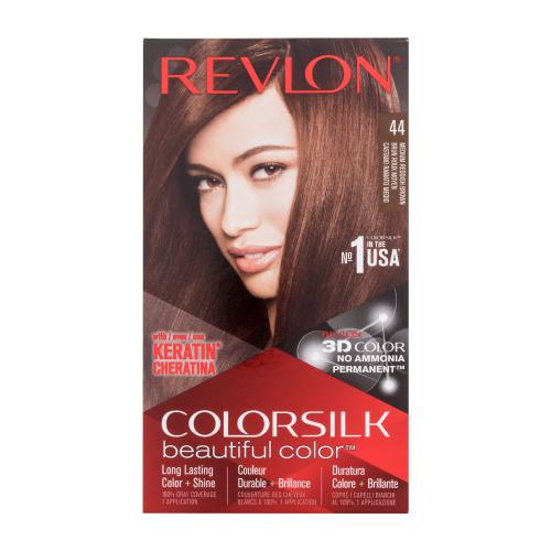 Revlon Colorsilk Beautiful Color farba na vlasy pre ženy farba na vlasy Colorsilk Beautiful Color 59,1 ml + vyvíjač 59,1 ml + kondicionér 11,8 ml + rukavice 44 Medium Reddish Brown