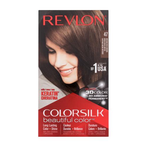 Revlon Colorsilk Beautiful Color farba na vlasy pre ženy farba na vlasy Colorsilk Beautiful Color 59,1 ml + vyvíjač 59,1 ml + kondicionér 11,8 ml + rukavice 47 Medium Rich Brown