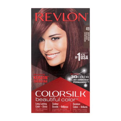 Revlon Colorsilk Beautiful Color farba na vlasy pre ženy farba na vlasy Colorsilk Beautiful Color 59,1 ml + vyvíjač 59,1 ml + kondicionér 11,8 ml + rukavice 49 Auburn Brown