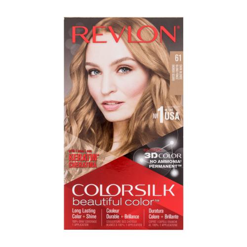 Revlon Colorsilk Beautiful Color farba na vlasy pre ženy farba na vlasy Colorsilk Beautiful Color 59,1 ml + vyvíjač 59,1 ml + kondicionér 11,8 ml + rukavice 61 Dark Blonde
