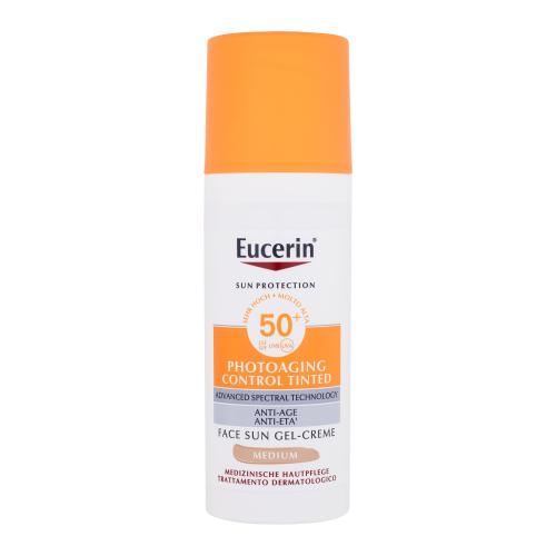 Eucerin Sun Protection Photoaging Control Tinted Gel-Cream SPF50+ 50 ml opaľovací prípravok na tvár pre ženy Medium proti vráskam