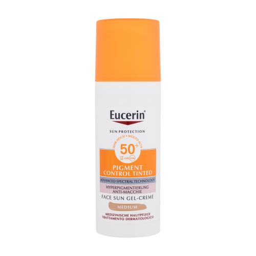 Eucerin Sun Protection Pigment Control Tinted Gel-Cream SPF50+ 50 ml opaľovací prípravok na tvár pre ženy Medium na pigmentové škvrny