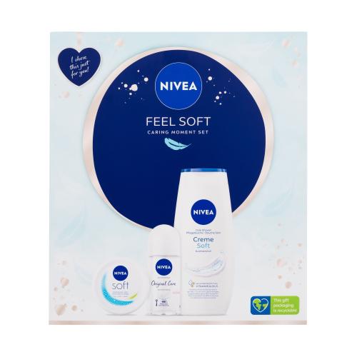 Nivea Feel Soft darčeková kazeta sprchovací gél Creme Soft 250 ml + antiperspirant roll-on Original Natural 50 ml + hydratačný krém Soft 100 ml W
