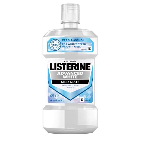 Listerine Advanced White Mild Taste ústna voda s bieliacim účinkom 500 ml
