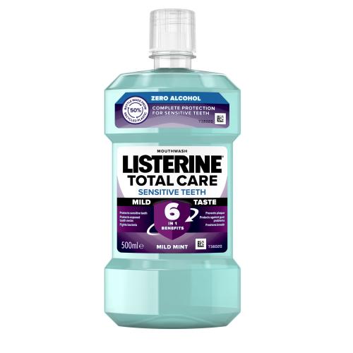 Listerine Total Care Sensitive Teeth Mild Taste Mouthwash 6 in 1 500 ml ústna voda unisex