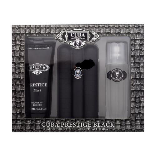 Cuba Prestige Black darčeková kazeta pre mužov toaletná voda 90 ml + sprchovací gél 200 ml + voda po holení 100 ml