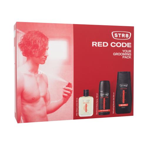 STR8 Red Code darčeková kazeta pre mužov voda po holení 50 ml + dezodorant 150 ml + sprchovací gél 250 ml