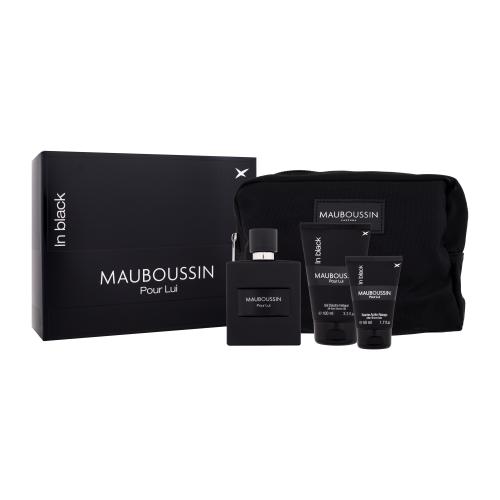Mauboussin Pour Lui in Black darčeková kazeta pre mužov parfumovaná voda 100 ml + sprchovací gél 100 ml + balzam po holení 50 ml + kozmetická taštička
