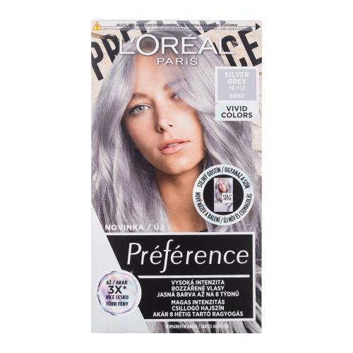 L'Oréal Paris Préférence Vivid Colors 60 ml farba na vlasy pre ženy poškodená krabička 10,112 Silver Grey na všetky typy vlasov; na farbené vlasy