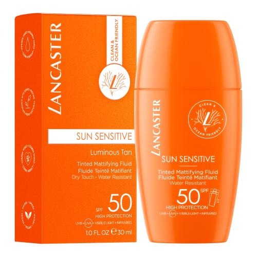 Lancaster Sun Sensitive Tinted Mattifying Fluid SPF50 30 ml opaľovací prípravok na tvár pre ženy na citlivú a podráždenú pleť