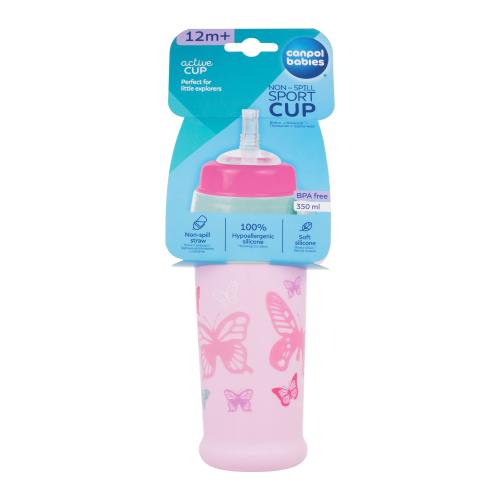 Canpol babies Active Cup Non-Spill Sport Cup Butterfly Pink 350 ml šálka pre deti
