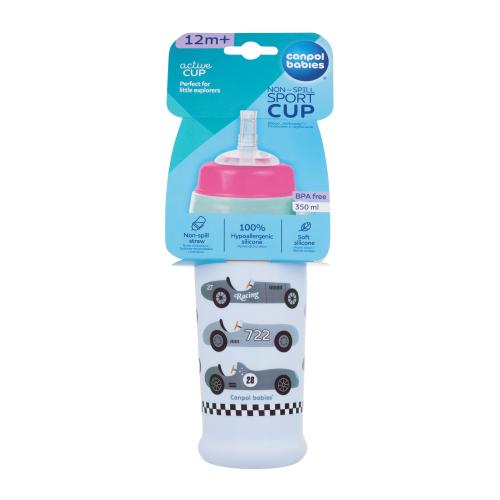 Canpol babies Active Cup Non-Spill Sport Cup Cars Blue 350 ml šálka pre deti