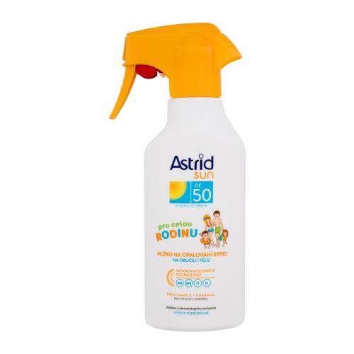 Astrid Sun Family Trigger Milk Spray SPF50 270 ml opaľovací prípravok na telo unisex na citlivú a podráždenú pleť