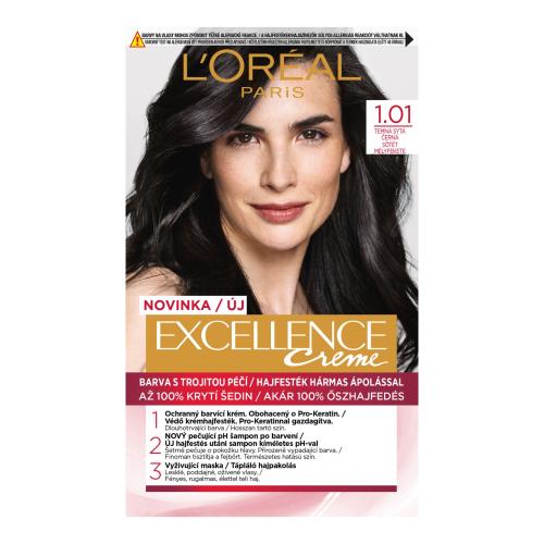L'Oréal Paris Excellence Creme Triple Protection 48 ml farba na vlasy pre ženy 1,01 Dark Deep Black na farbené vlasy
