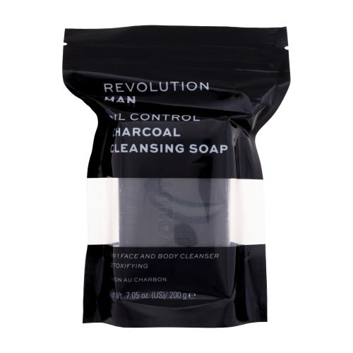 Revolution Man Oil Control Charcoal Cleansing Soap 200 g čistiace mydlo pre mužov na mastnú pleť; na problematickú pleť s akné