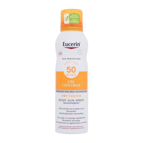 Eucerin Sun Oil Control Body Sun Spray Dry Touch SPF50 200 ml opaľovací prípravok na telo unisex na problematickú pleť s akné
