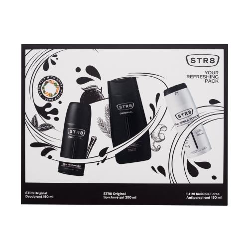STR8 Original darčeková kazeta dezodorant 150 ml + sprchovací gél 250 ml + antiperspirant Invisible Force 150 ml pre mužov deospray