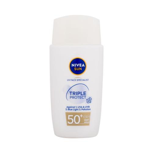 Nivea Sun Triple Protect Ultra-Light Hydrating Fluid SPF50+ 40 ml opaľovací prípravok na tvár poškodená krabička na všetky typy pleti