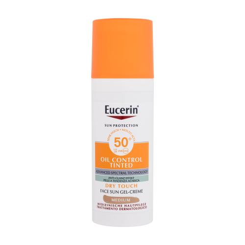 Eucerin Sun Oil Control Tinted Dry Touch Sun Gel-Cream SPF50+ 50 ml opaľovací prípravok na tvár poškodená krabička Medium na mastnú pleť