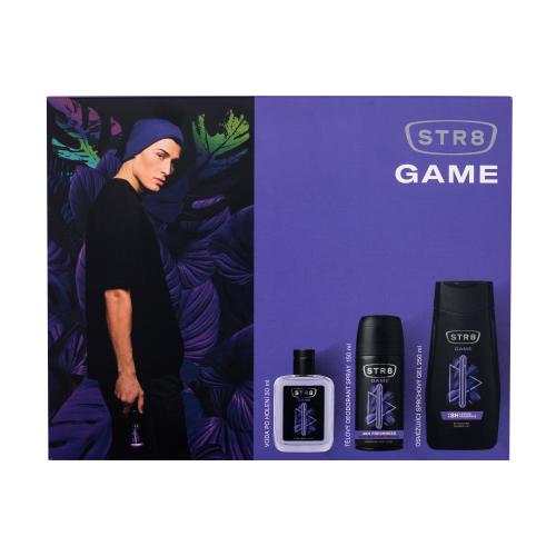 STR8 Game darčeková kazeta voda po holení 50 ml + dezodorant 150 ml + sprchovací gél 250 ml pre mužov