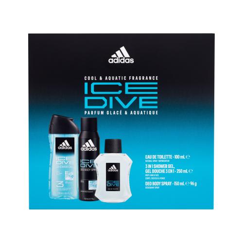 Adidas Ice Dive darčeková kazeta toaletná voda 100 ml + dezodorant 150 ml + sprchovací gél 250 ml pre mužov