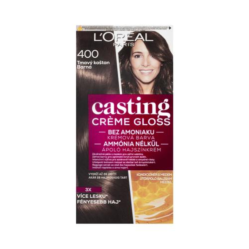 L'Oréal Paris Casting Creme Gloss 48 ml farba na vlasy pre ženy 400 Dark Brown na všetky typy vlasov; na farbené vlasy