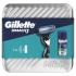 Gillette Mach3 Darčeková kazeta holiaci strojček 1 ks + gél na holenie Soothing With Aloe Vera Sensitive 75 ml + plechová krabička