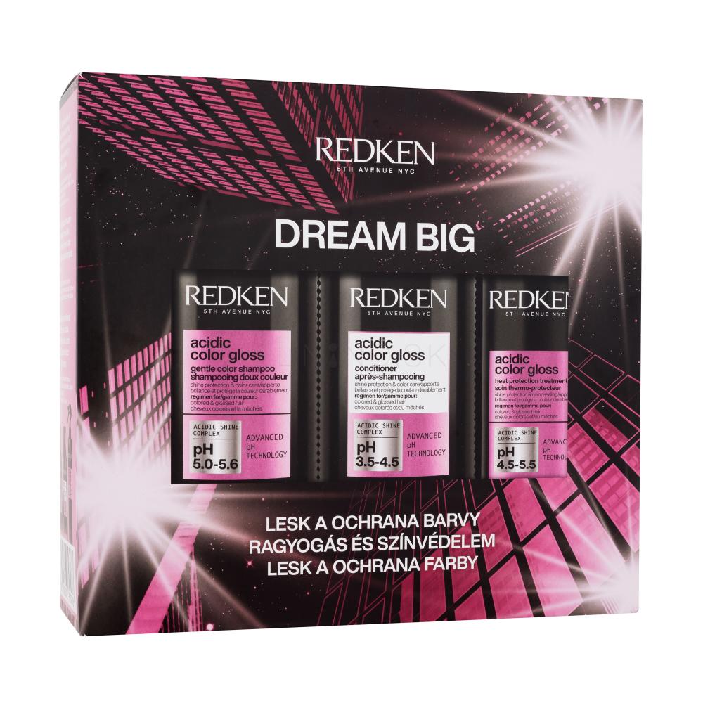 Redken Acidic Color Gloss Dream Big Darčeková kazeta šampón Acidic Color Gloss 300 ml + kondicionér Acidic Color Gloss 300 ml + ochranný sprej Acidic Color Gloss Heat Protection Treatment 190 ml