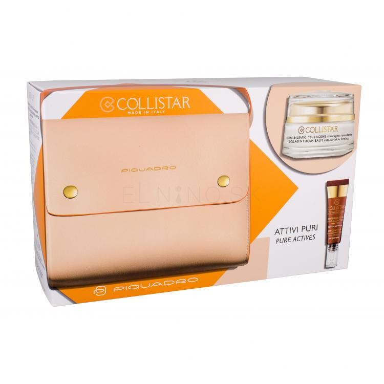 Collistar Pure Actives Collagen Cream Balm Darčeková kazeta denná pleťová starostlivosť 50 ml + starostlivosť o očné okolie 7,5 ml + kabelka