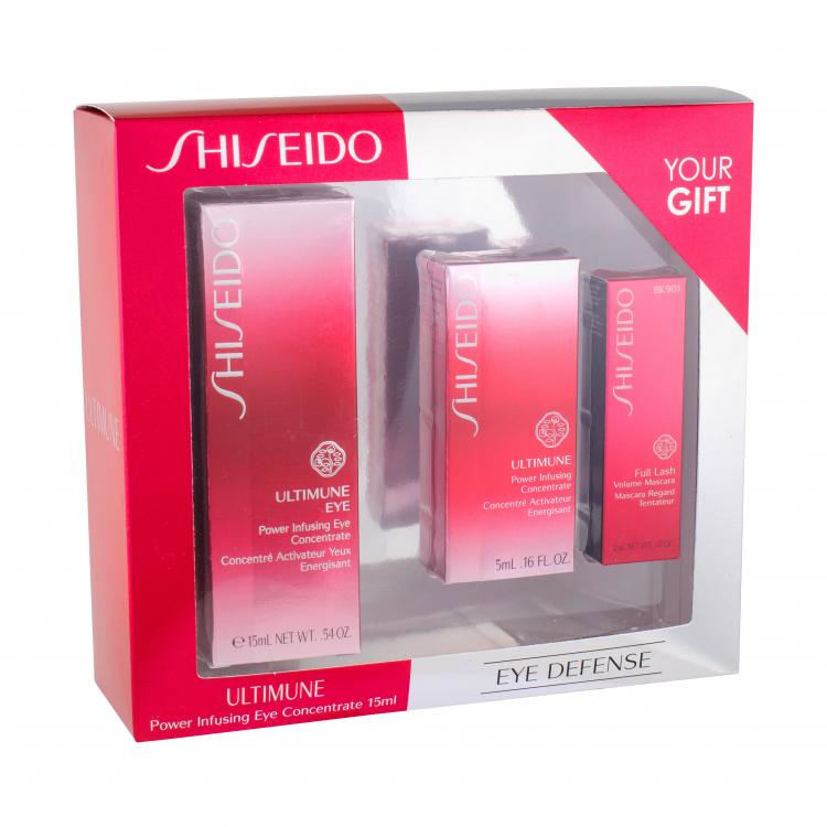 Shiseido Ultimune Power Infusing Eye Concentrate Darčeková kazeta starostlivosť o očné okolie 15 ml + pleťové sérum 5 ml + riasenka Full Lash Volume Mascara 2 ml BK901