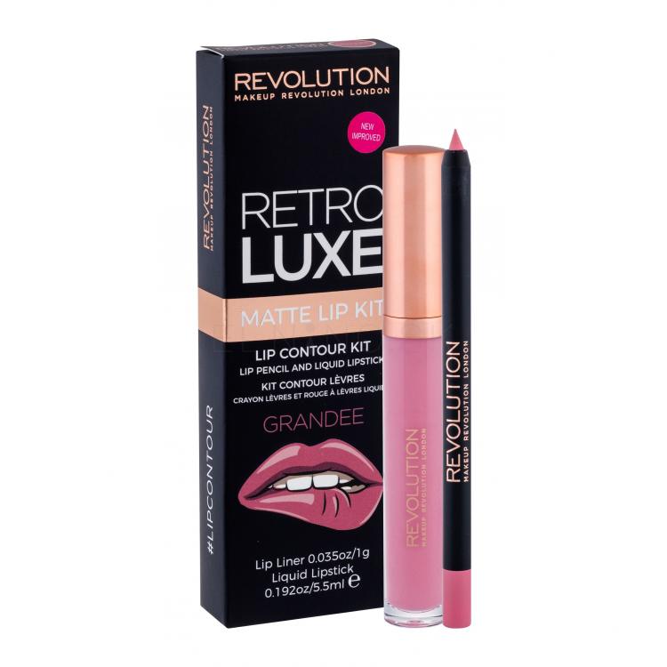 Makeup Revolution London Retro Luxe Matte Lip Kit Darčeková kazeta tekutý rúž 5,5 ml + kontúrovacia ceruzka na pery 1 g