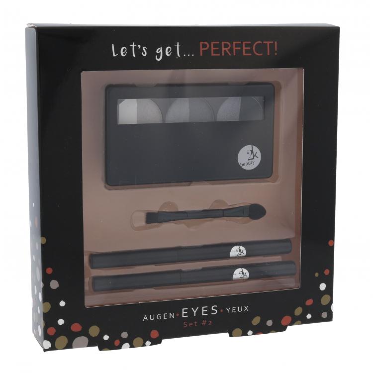 2K Let´s Get Perfect! Darčeková kazeta paletka očných tieňov 3 x 2,2 g + aplikátor očných tieňov 1 ks + ceruzka na oči 0,2 g 086 + ceruzka na oči 0,2 g 087 poškodená krabička